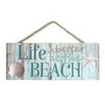 thumbnail image 1 of Blue and Cream White Shell Printed Rectangular Wall Sign with Rope Hanger 4" x 10", 1 of 4