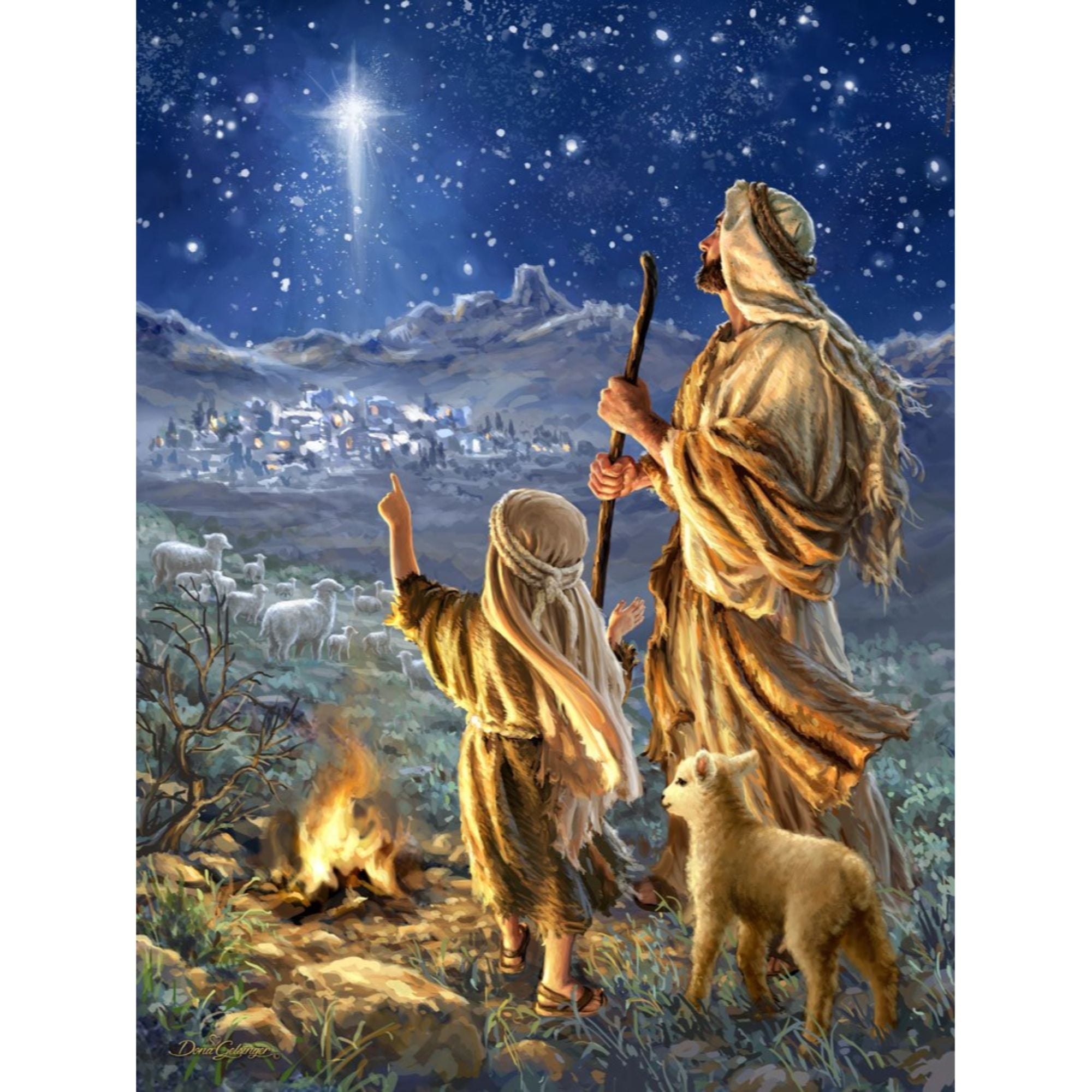 Classic Brown and Blue Shepherds Watching Canvas Wall Art 14" x 10"