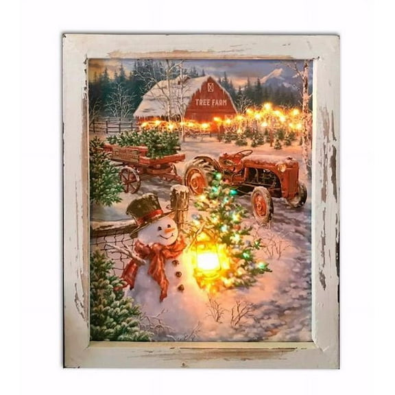 Glow Decor Christmas Tree Farm LED Tabletop Shadowbox with Timer 137705 - 8 x 8 x 2 in.
