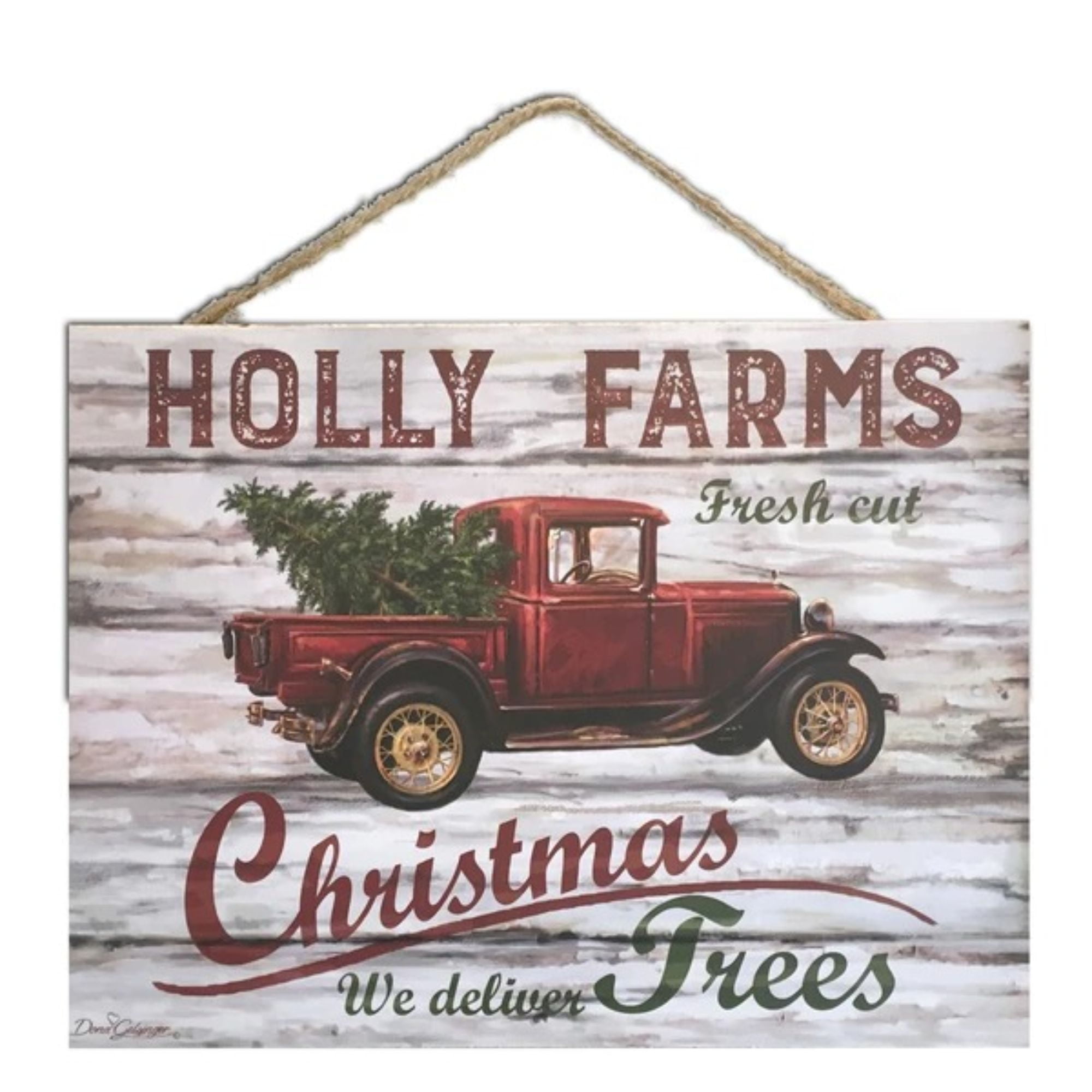 Holly Farms Rustic Wooden Christmas Sign with Rope Hanger