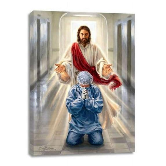 Blue and Red Merciful Jesus Health Care Workers Rectangular Canvas Wall Art Decor 24" x 18"