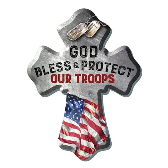 Glow Decor God Bless & Protect Our Troops Wall Cross - 6 x 8 in.