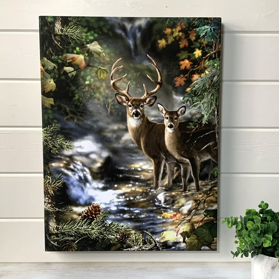 Glow Decor Green and Brown Deer Creek LED Backlit Rectangular Wall Art with Remote Control 24" x 18"