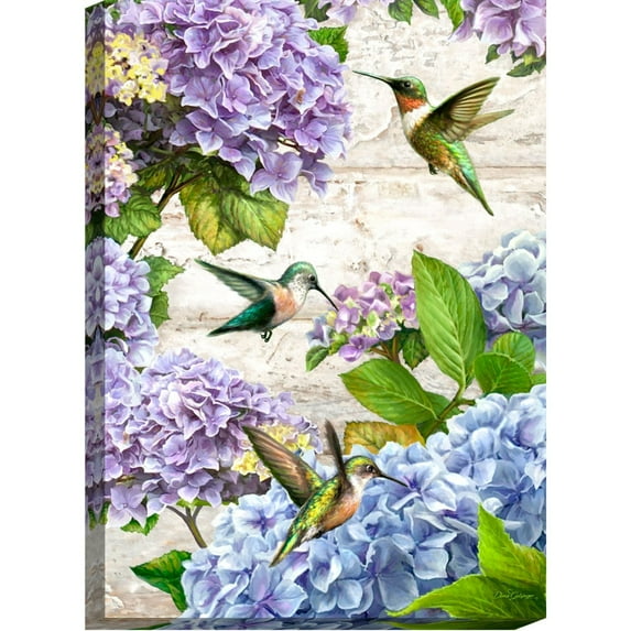 Glow Decor Purple and Green Hummingbirds Rectangular Canvas Wall Art Decor 14" x 10"