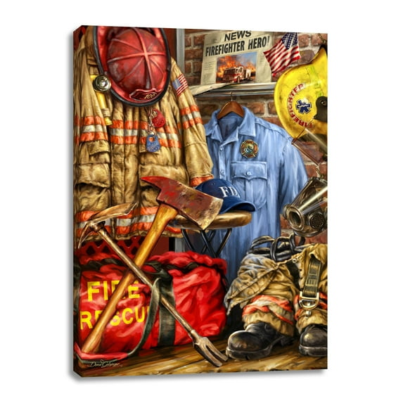 Glow Decor Red and Blue Firefighter Canvas Rectangular Wall Art Decor 18" x 24"