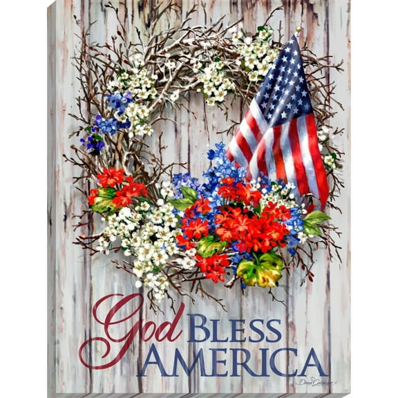 Glow Decor Red and Blue Patriotic Wreath Canvas Rectangular Wall Art Decor 18" x 24"