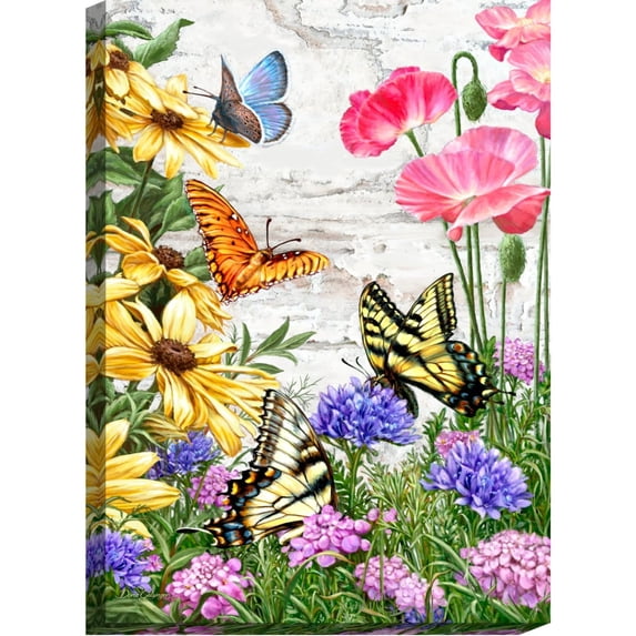 Glow Decor Vibrantly Colored Butterfly Garden Rectangular Canvas Wall Art Decor 14" x 10"
