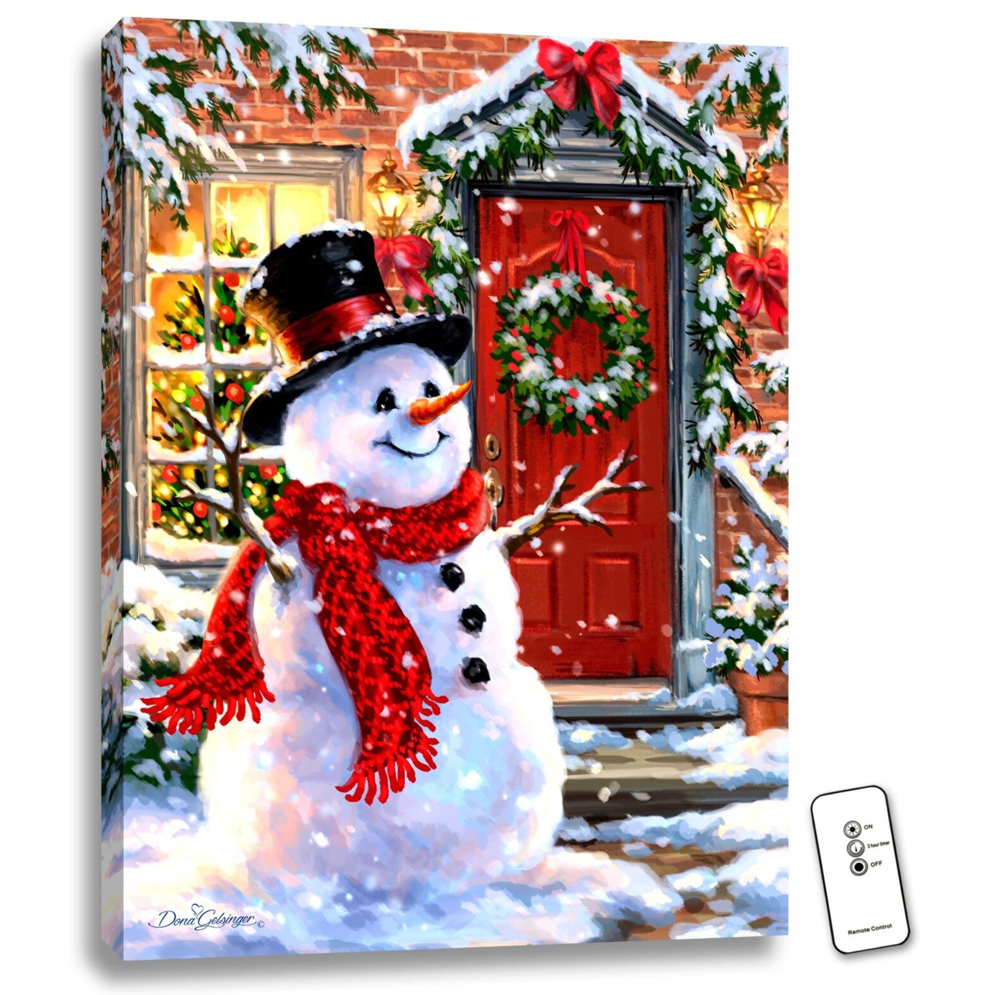 Glow Decor White and Red Snowman LED Backlit Christmas Rectangular Wall Art with Remote Control 24" - image 1 of 1