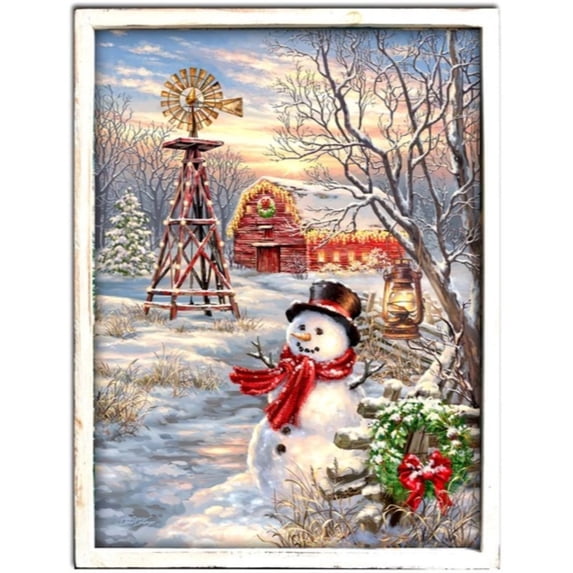 Glow Decor White and Red Winter Windmill Lighted Rectangular Framed Christmas Wall Art Decor 24" x