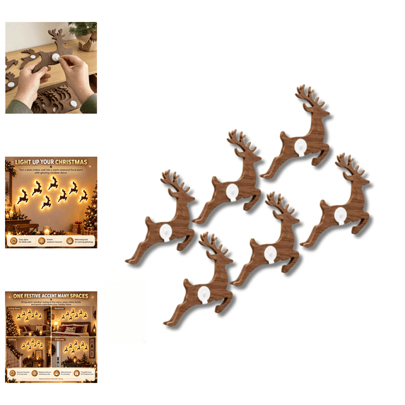 Glow Deer LED Reindeer for Wall Decoration, No Drill Self-Adhesive Backlit Reindeer Silhouette Lights, Christmas Wall Decor, Christmas Decorations Indoor for Farmhouse Home & Holiday Gathering-6pcs
