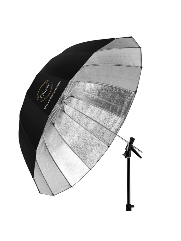 Easy Lock Large Deep Beaded Silver Fiberglass Umbrella (51")
