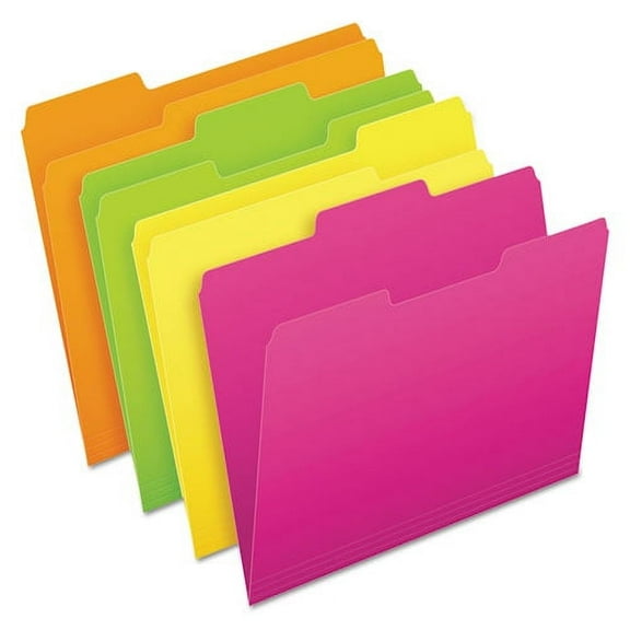 Glow File Folders, 1/3-Cut Tabs: Assorted, Letter Size, 0.75" Expansion, Assorted Colors, 24/Pack | Bundle of 2 Packs
