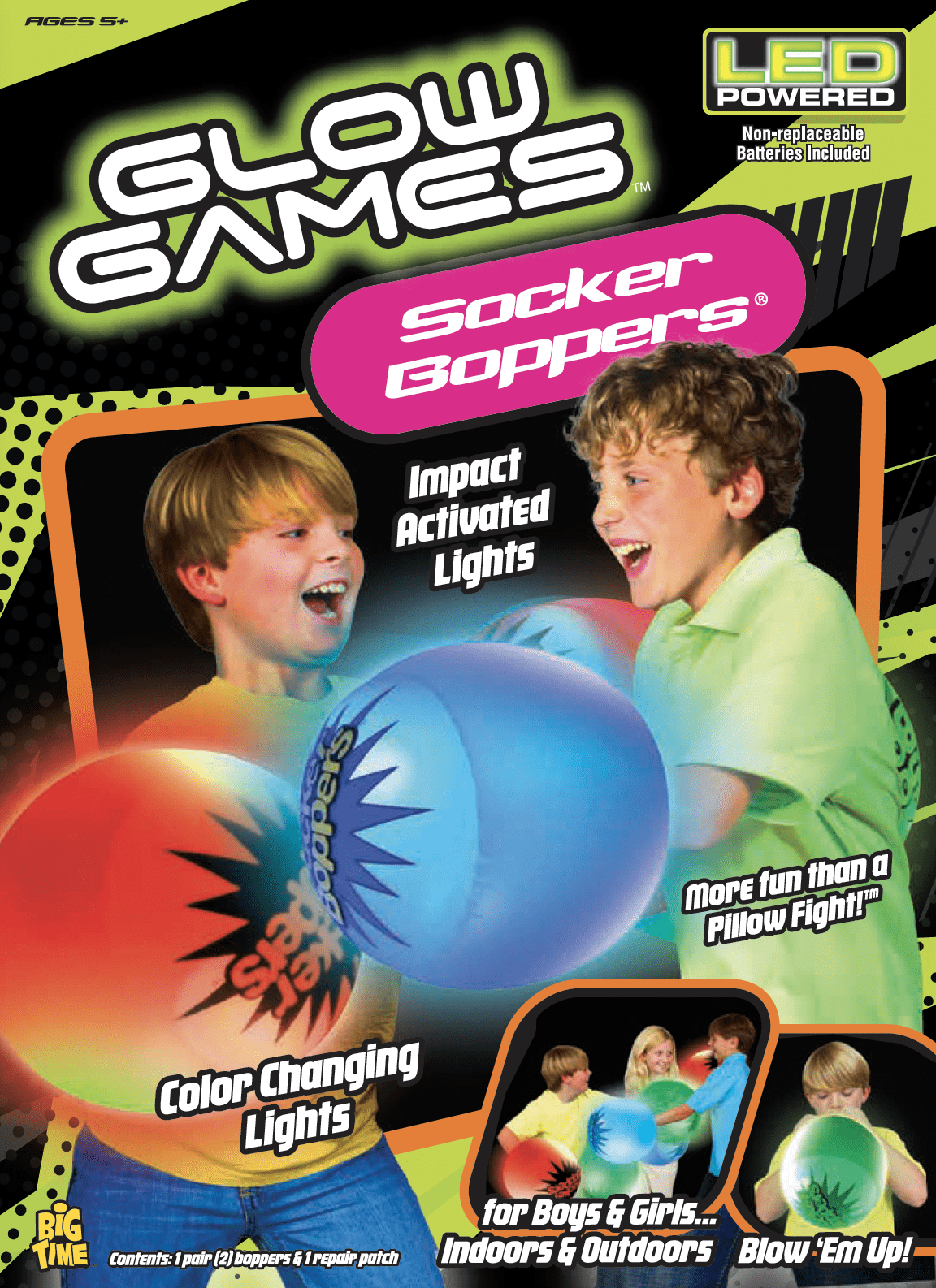 Socker Boppers Light Up Glow Games LED - One Pair Boppers – Impact Activated Light, Lights are Color