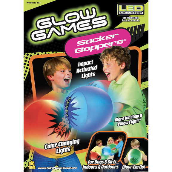 Socker Boppers Light Up Glow Games LED - One Pair Boppers Impact Activated Light, Lights are Color