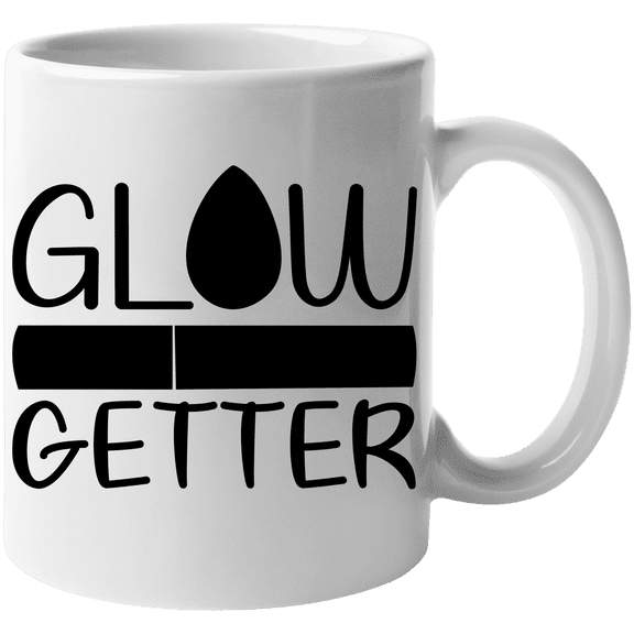 Glow Getter with Makeup Sponge Design - Beauty Themed Merch for Makeup Artist or Cosmetologist, Gift for Makeup Lovers & Beauticians, White Mug 11oz