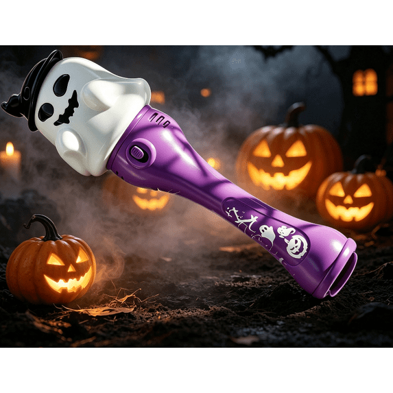 Glow & Go Halloween Bubble Wand for Kids, Light Up Automatic Bubble Blower with Solution, 10 Inch Handheld Party Favor Toy (C)