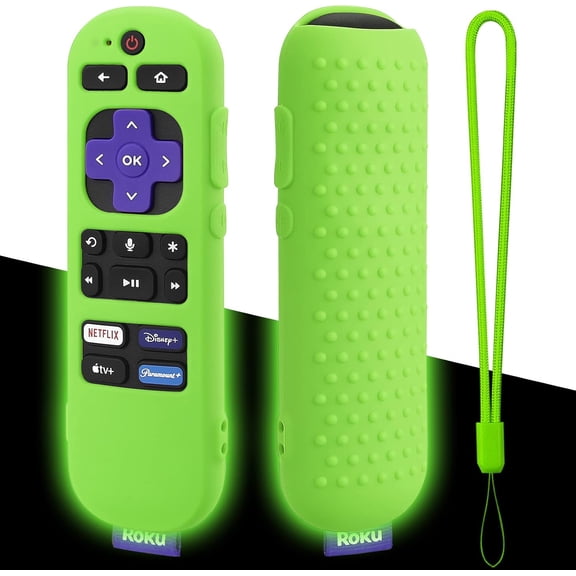 Glow Green Remote Cover for Roku Voice Remote (Official) Controller RCA1R | Glowing in The Dark - Silicone Case with Lanyard for Roku Remote RC-GZ1, Players, Audio and TV, GITD!