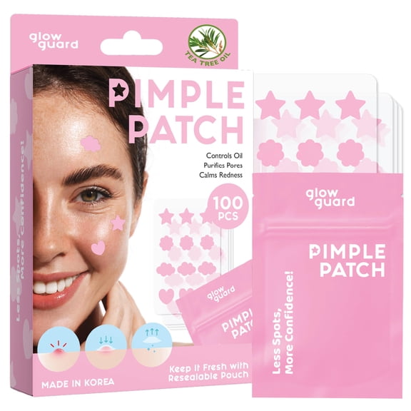 Glow Guard Pimple Patches with Hydrocolloid & Tea Tree Oil  Korean Skin Care, Dermatologist Tested  Absorbs Impurities, Reduces Redness  Vegan, Clean Beauty  100 Pcs