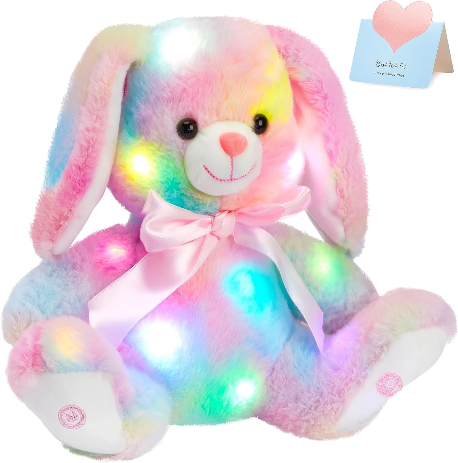 Glow Guards 10'' Easter Light up Rainbow Bunny Stuffed Animal,Soft Glowing Rabbit Plush Toy with Lop Eared Night Light,Birthday Christmas for Kids,Girls,Boys