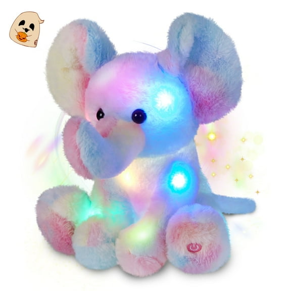 Houwsbaby Light up Rainbow Elephant Stuffed Animal,Soft Glowing LED Wildlife Animal Plush Toy with Night Lights &Lullaby,Ideal Gift Birthday Children's Day for Toddler Kids,12''