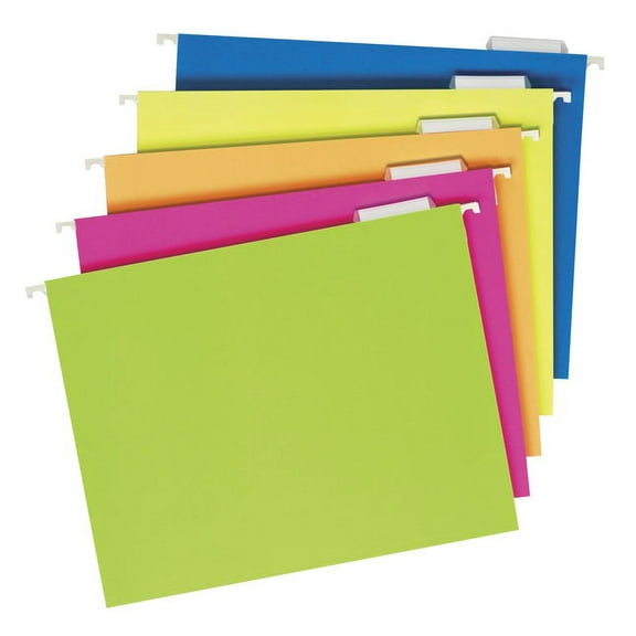Glow Hanging File Folders, Letter Size, 1/5-Cut Tab, Assorted, 25/box | Bundle of 5 Boxes