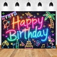 thumbnail image 1 of Glow Happy Birthday Background Neon Lights Brick Wall Baby Shower Kids Adult Birthday Party ration Banner Photo Background, 1 of 5