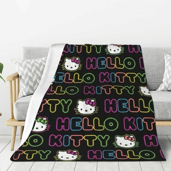 Glow Hello Kitty Blanket,Throw Blanket for Kids and Adults,Soft Plush Fleece Blanket for Bed,Couch,Travel,Cozy Queen Size Blanket, 50"x40"