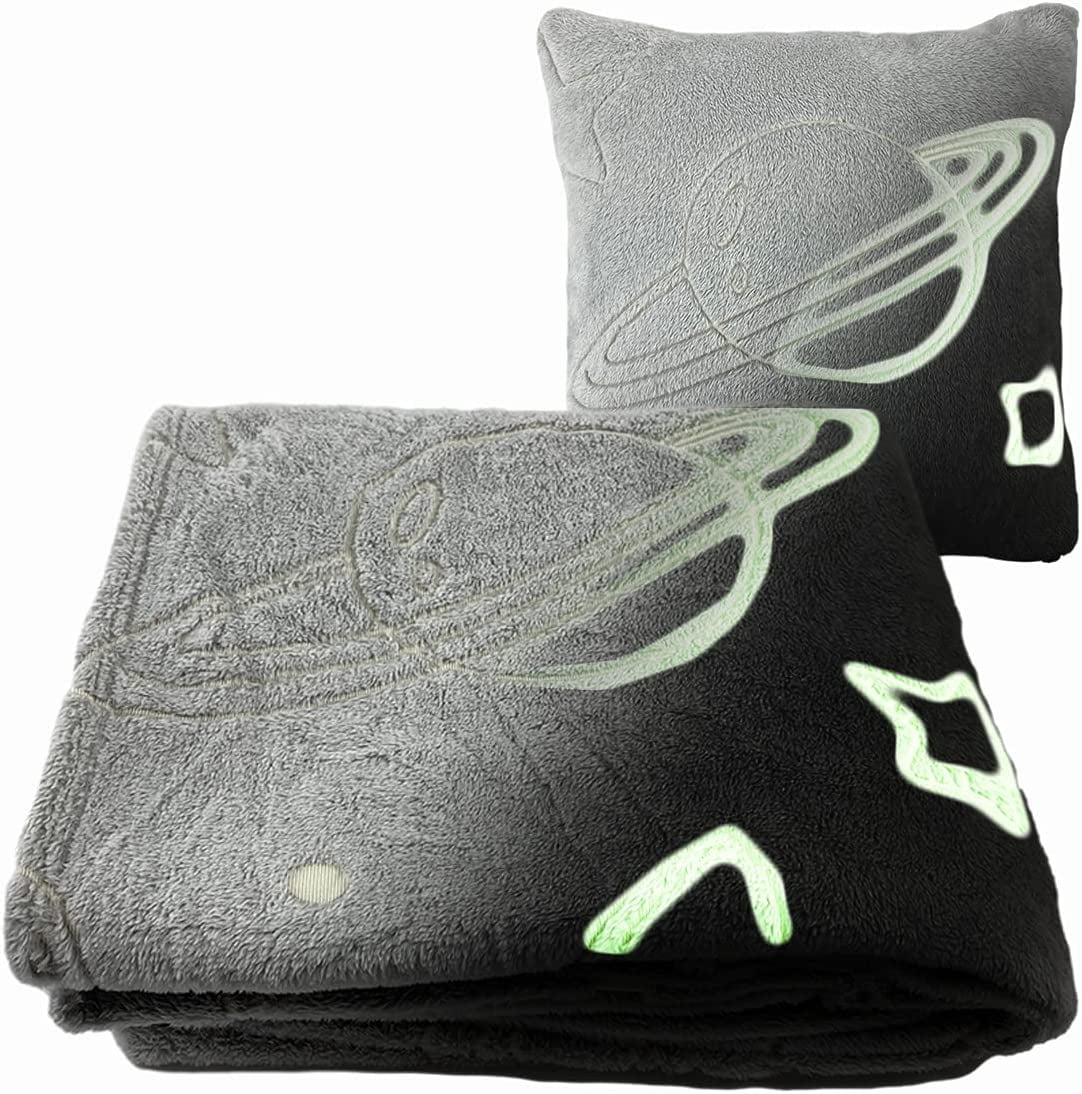 Glow In Dark Blanket And Pillow Bag, Kids Fleece Blankets For Boys And