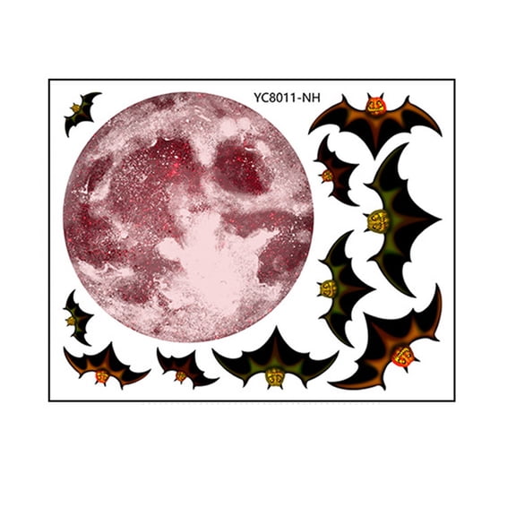 Glow In Dark Moon Bat Wall Stickers For Living Room Adhesive Decorative Pvc Window Decor Halloween