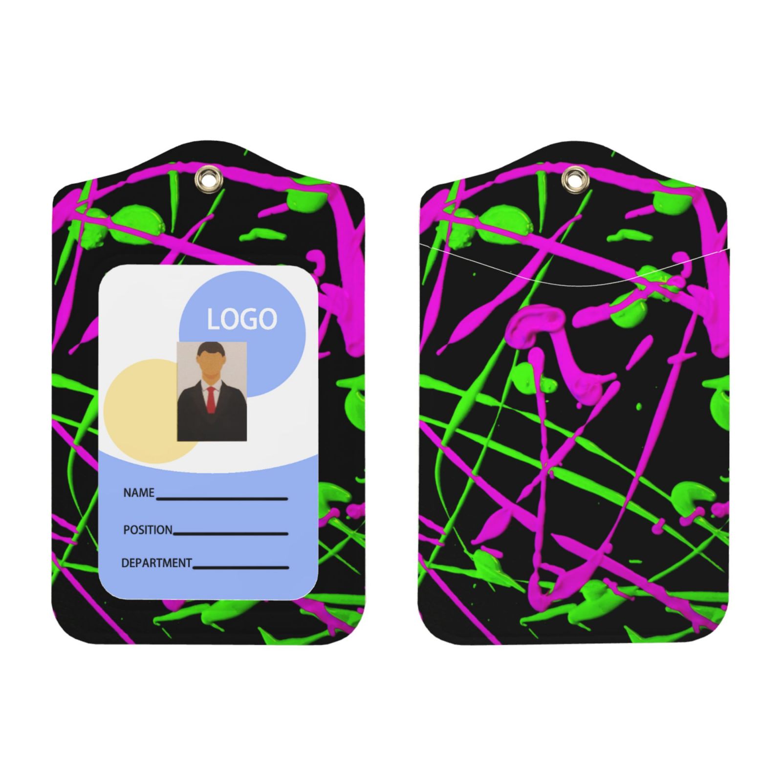 Glow In Dark Splatter Neon Id Card Badge Leather Holder Case Protector