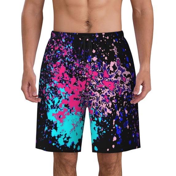 Glow In Dark Splatter Neon Men'S Beach Pants Quick Dry Short Swim Trunks With With Pockets And Mesh Lining Swimwear Beach Bathing Shorts Medium