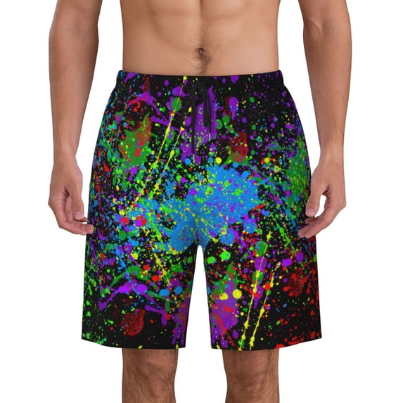 Glow In Dark Splatter Neon Men'S Beach Pants Quick Dry Short Swim Trunks With With Pockets And Mesh Lining Swimwear Beach Bathing Shorts Medium
