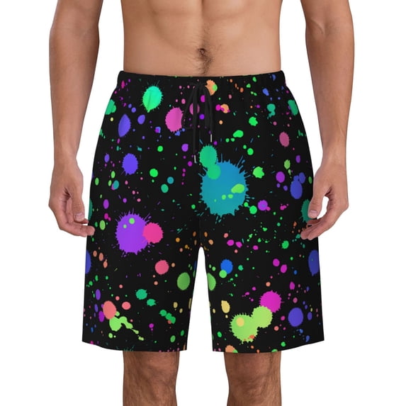 Glow In Dark Splatter Neon Men'S Beach Pants Quick Dry Short Swim Trunks With With Pockets And Mesh Lining Swimwear Beach Bathing Shorts Small