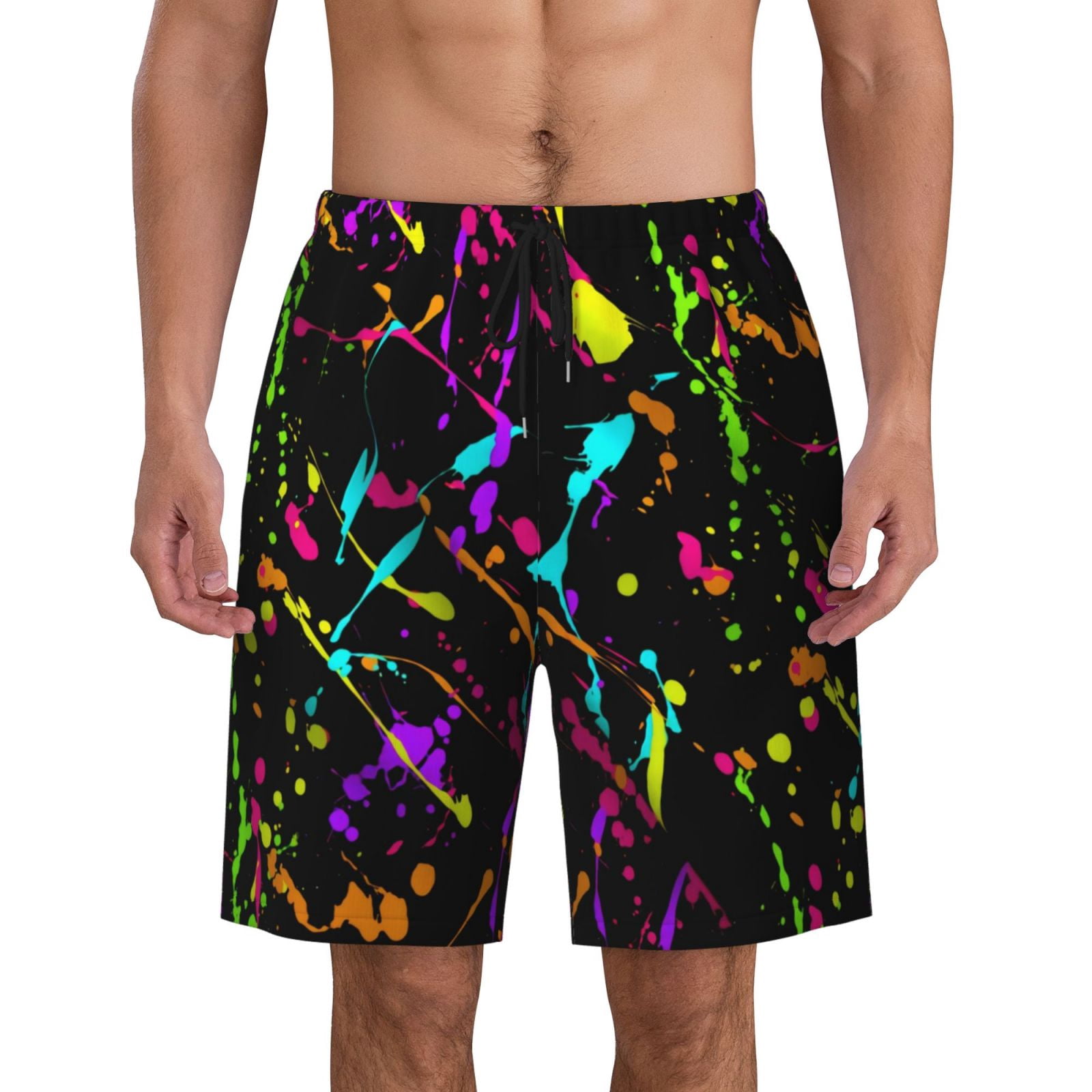Glow In Dark Splatter Neon Mens Quick Dry Short Swim Trunks With Mesh ...