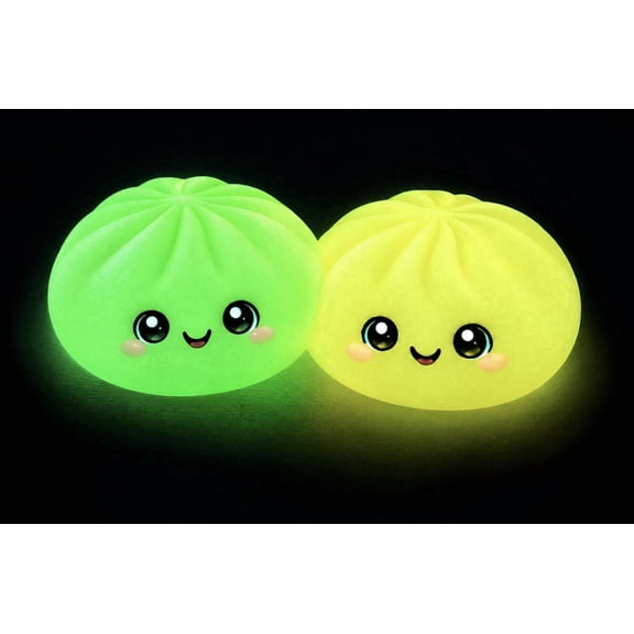 Glow In Dark Squishy Dumplings Stress Ball Two Pack, RANDOM COLORS (2 Pack) SEALED