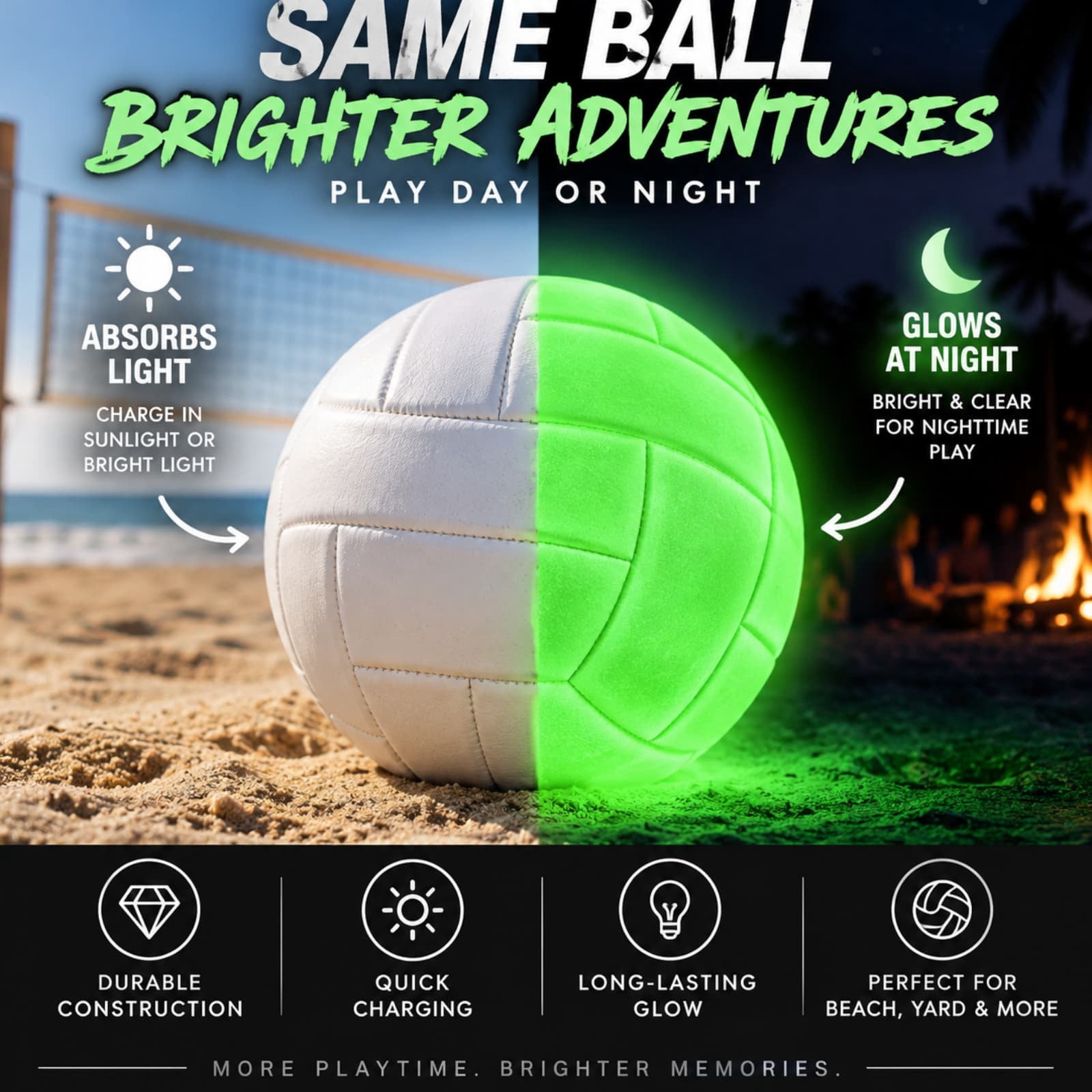 Glow In The Dark Beach Volleyball – Light-Absorbing Outdoor Ball for ...