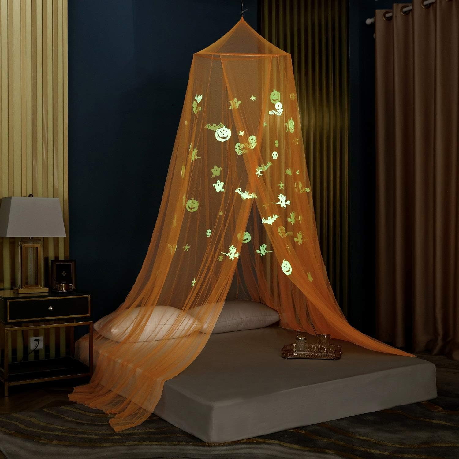 Glow In The Dark Bed Canopy Orange Hanging Canopy Bed Decor With Stars Fits Full Crib