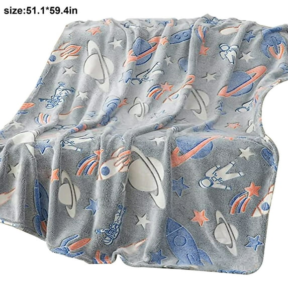 Glow In The Dark Blanket Dinosaur Space Throw Blanket Gifts For Kids Soft Cozy Fluffy Luminous Plush Throw Blankets
