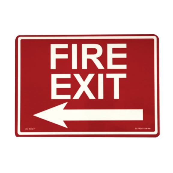 Glow In The Dark Exit Signs, FIRE EXIT LEFT, Red Background/Glow Text