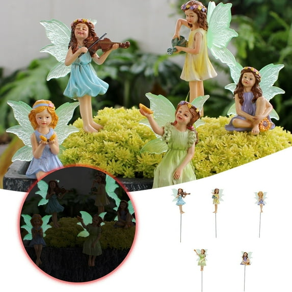 Glow In The Dark Fairy Plug In Outdoor Garden Miniature Statue Potted Ornament Landscaping 5PCS