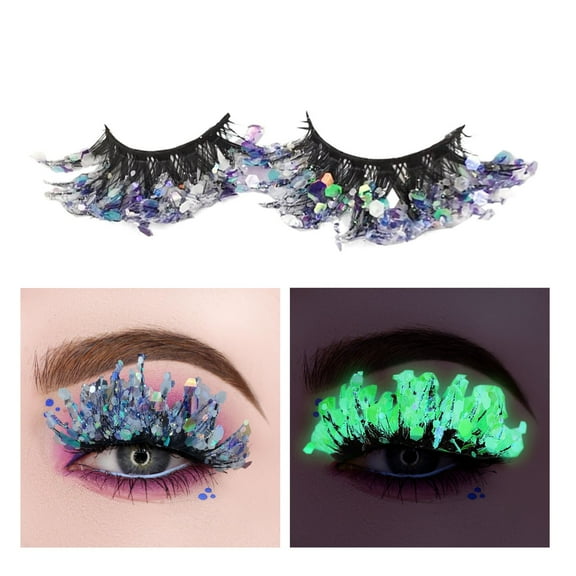 Glow In The Dark False Eyelashes with Color Sequins Starry Night Fluorescent Changing Shiny Half Lashes Stage Effect