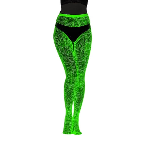 Glow In The Dark Fishnet Stockings With Striped Luminous Pattern Sheer Hollow Out Tights For Women Night Party Wear