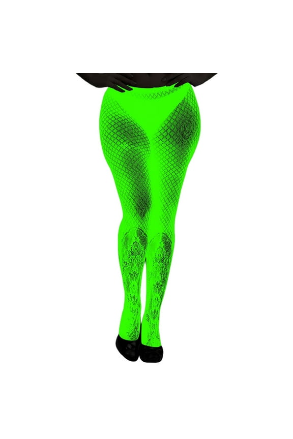 Glow In The Dark Fishnet Stockings With Striped Luminous Pattern Sheer Hollow Out Tights For Women Night Party Wear