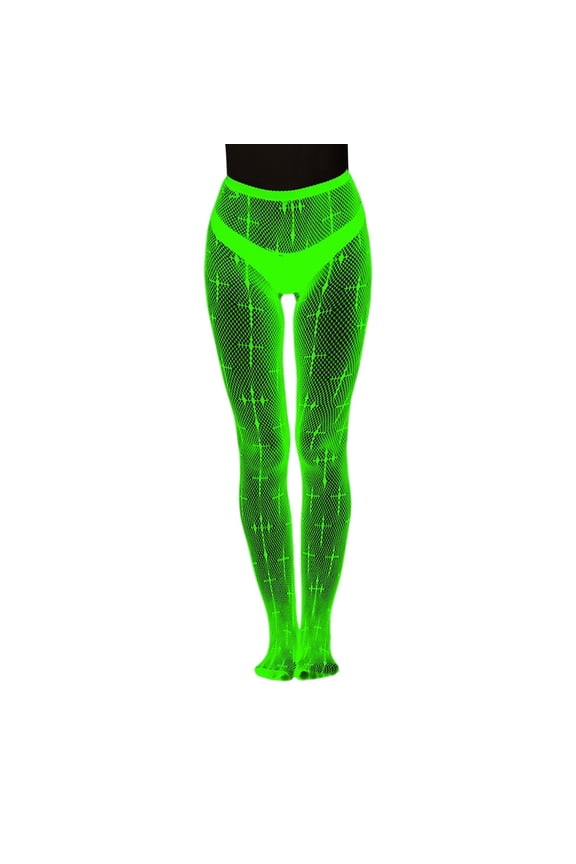 Glow In The Dark Fishnet Stockings With Striped Luminous Pattern Sheer Hollow Out Tights For Women Night Party Wear
