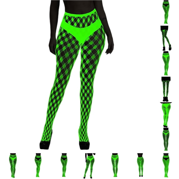 Glow In The Dark Fishnet Stockings with Striped Luminous Pattern Sheer Hollow Out Tights for Women Night Party Wear Line Stockings