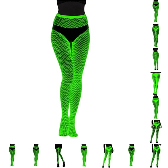 Glow In The Dark Fishnet Stockings with Striped Luminous Pattern Sheer Hollow Out Tights for Women Night Party Wear Line Stockings