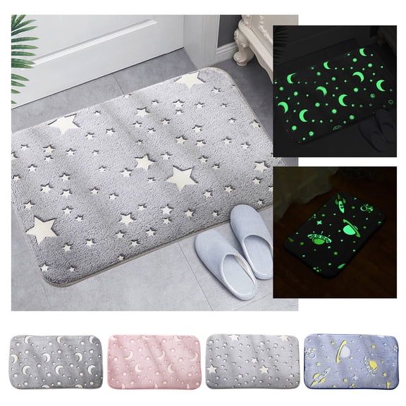 Glow In The Dark Floor Mat with Star Moon Planet Print Non Bathroom Pet Door Entry Mat