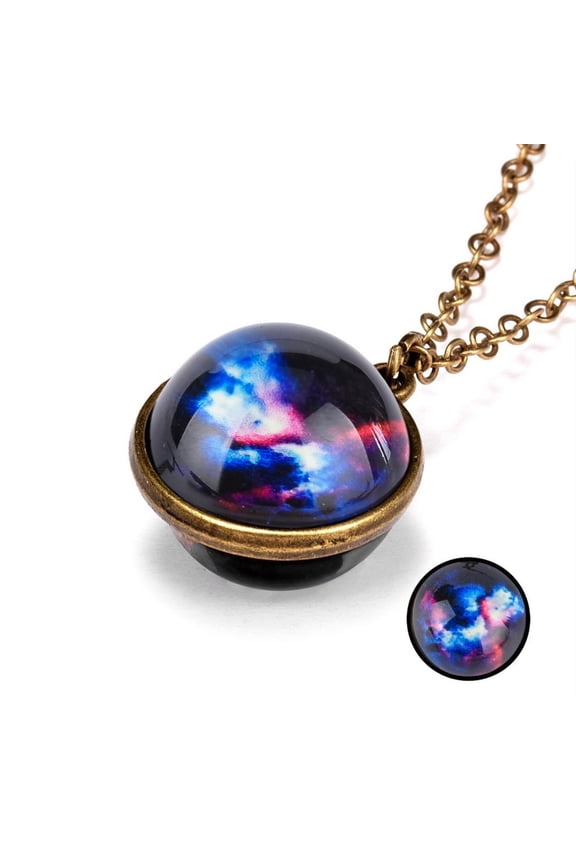 Glow In The Dark Galaxy System Double Sided Glass Dome Planet Necklace Pendant