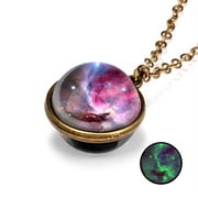 DOLSRINKSYS Glow In The Dark Galaxy System Double Sided Glass Dome Planet Necklace Pendant
