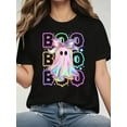 thumbnail image 1 of [Glow-In-The-Dark Ghost Tee] Plus Size Women's Black T-Shirt With Vibrant Neon Glow-In-The-Dark Ghost Bow Design  Halloween Party Apparel, Thanksgiving, Short Sleeve, Crew Neck, Casual Style, Playful, 1 of 6